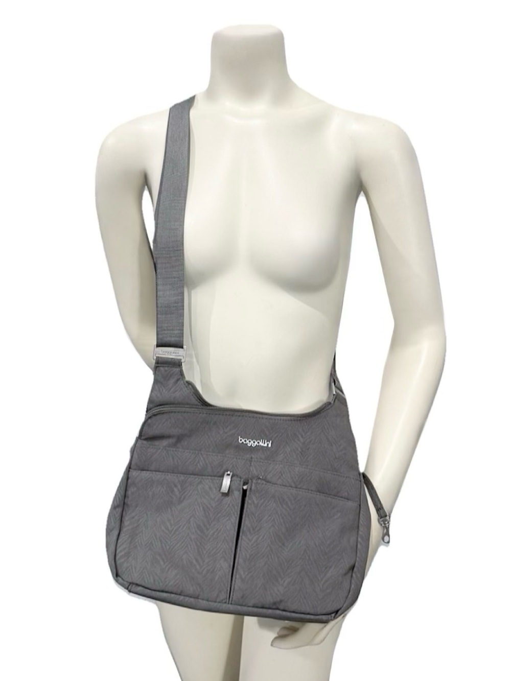 Baggallini Gray RFID Crossbody Bag w/ Matching Wristlet